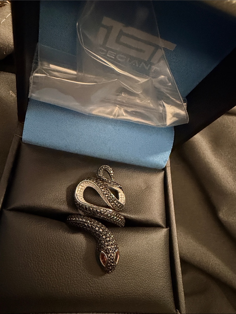 Black Pave Snake Ring - Elegant Serpent Statement Ring